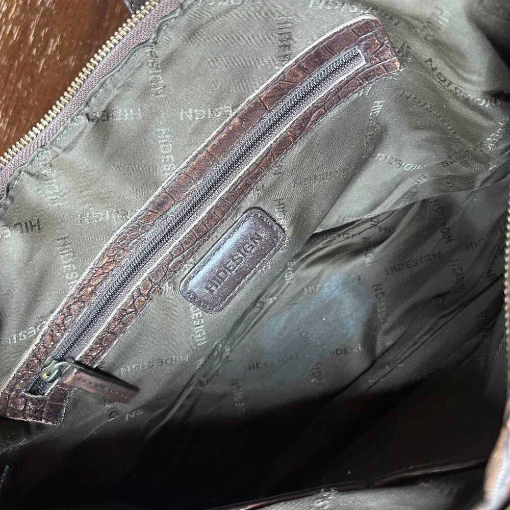 Crocodile-Embossed Brown Leather Conceal Carry Handbag By Hidesign Double Handle - Picture 5 of 14